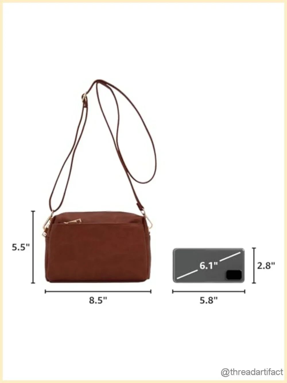 Faux Leather Crossbody Bag Zipper Closure Adjustable Strap Wallet